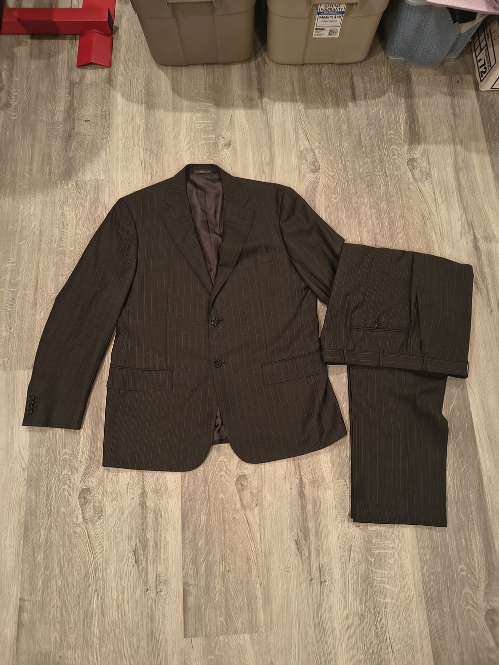 Corneliani Men’s Black Pinstripe Suit 54R Made in Italy Virgin Wool